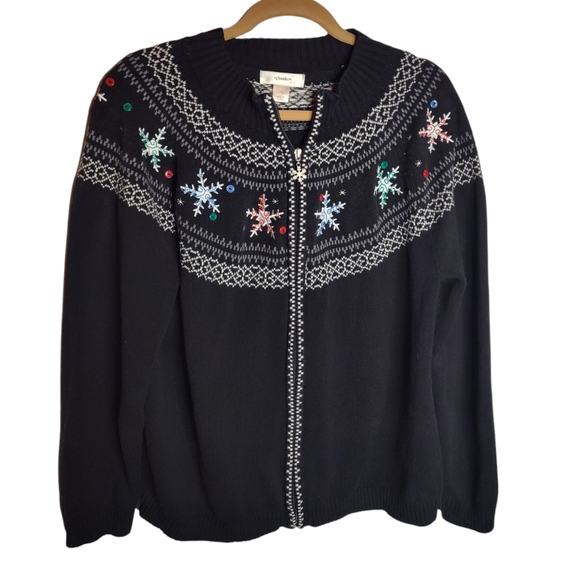 Christopher and Banks Vintage Snowflake Christmas Full Zip Sweater size 1X - Picture 1 of 7